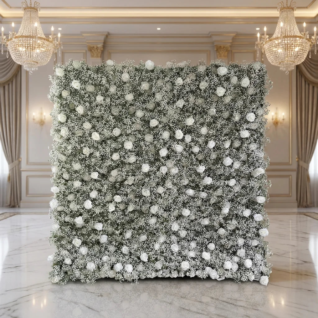 SPR Wedding Party Hotel Event Birthday Decorative Backdrop Silk Fabric Back Rose With Hydrangea With Green Plant Flower Wall