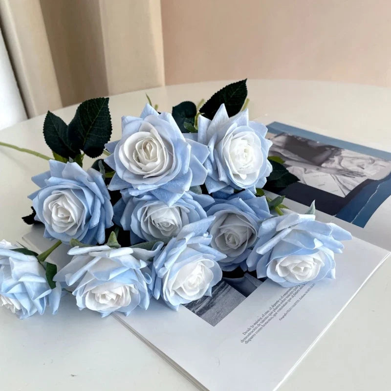 High Quality Real Touch Single Rose Realistic Artificial Moisturizing Rose Flowers for Table