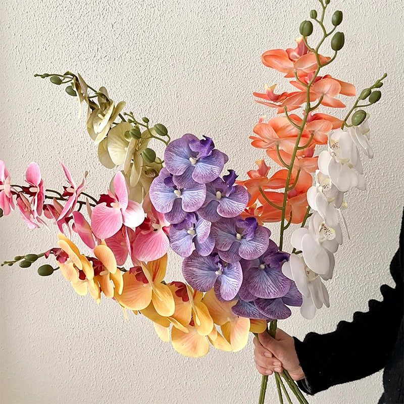 High Quality Real Touch 9 Head Artificial Phalaenopsis Flowers Big Blooms Orchid Flowers Leaves Stem Plants for Home Wedding
