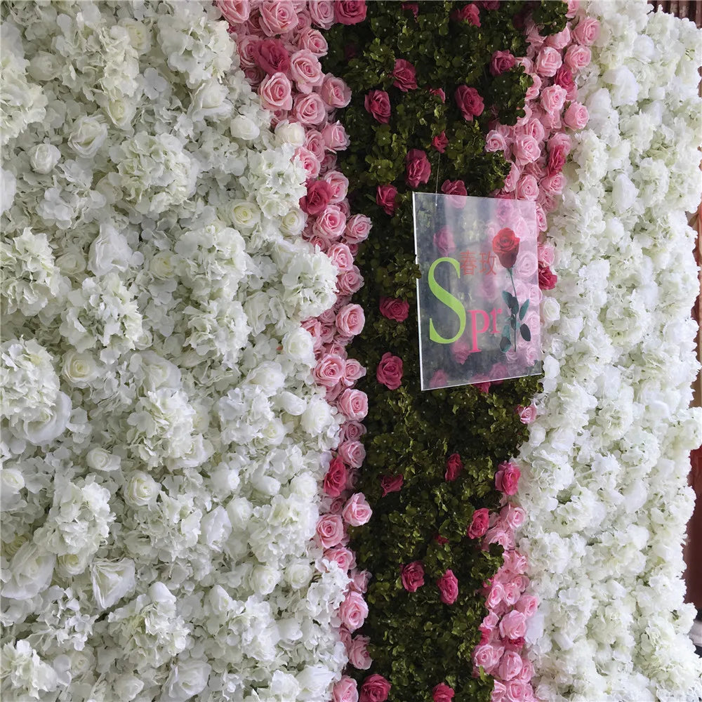SPR Wholesale Custom White Green Wedding Supplies Decoration Rose Backdrop Silk Artificial Decorative Flower Wall Zhejiang Model