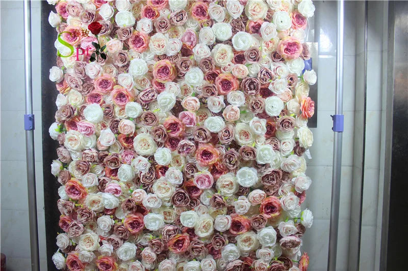 SPR 1.2*2.4M(4*8ft)/pc DIY Big Size Roll up White Silk Artificial Rose Wedding Backdrop Stand Flower Wall