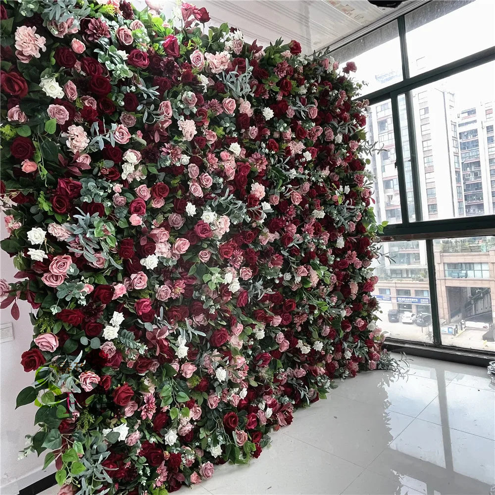 SPR 7D Roll up Handmade Custom Size Color Artificial Floral Wall Greenery with Hydrangea Rose Lotus Wedding Backdrop Panel