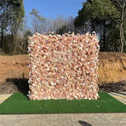 SPR High Quality Handmade Bohemian Style Green Plant Flower Wall with Rose Roll up Scented Reusable Wedding Backdrop - 1*1M(3.28*3.28ft) / SPR-FW221223-1