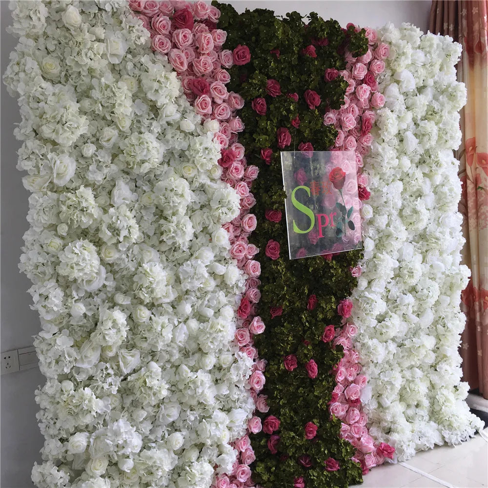 SPR Wholesale Custom White Green Wedding Supplies Decoration Rose Backdrop Silk Artificial Decorative Flower Wall Zhejiang Model