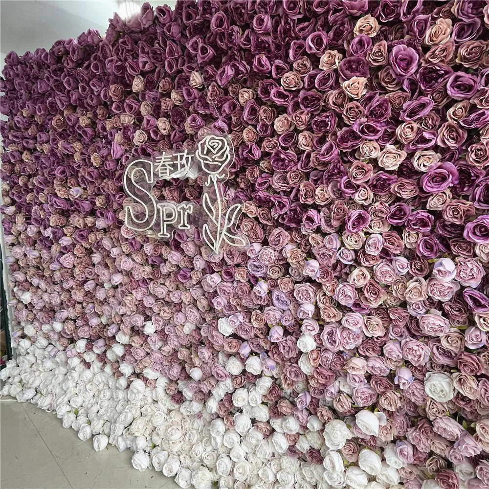 SPR Rolled Ombre  Silk Flower Cloth Silk Structure Material Wedding Stage Backdrop Artificial Flowers Wall for Salon Wall D