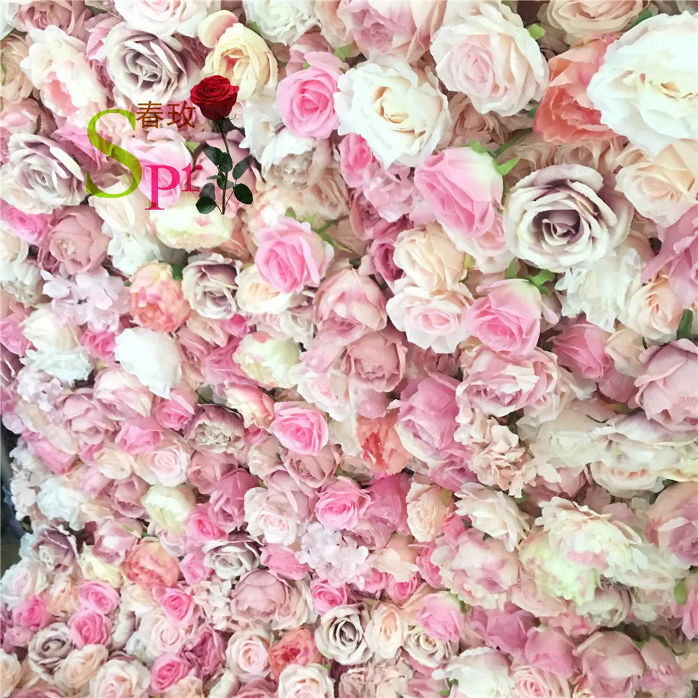 SPR Bridal Bouquet Roll up Fabric Plastic Rose Peony Arrangement Silk Artificial Flower Wall Panel Wedding Decoration Backdrop