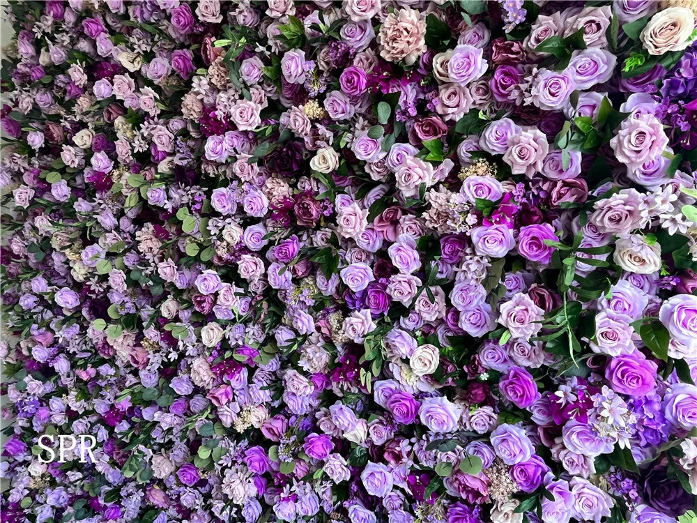 SPR High Quality Purple Artificial Flower Wall Silk Rose Wall Panels for Wedding Backdrop