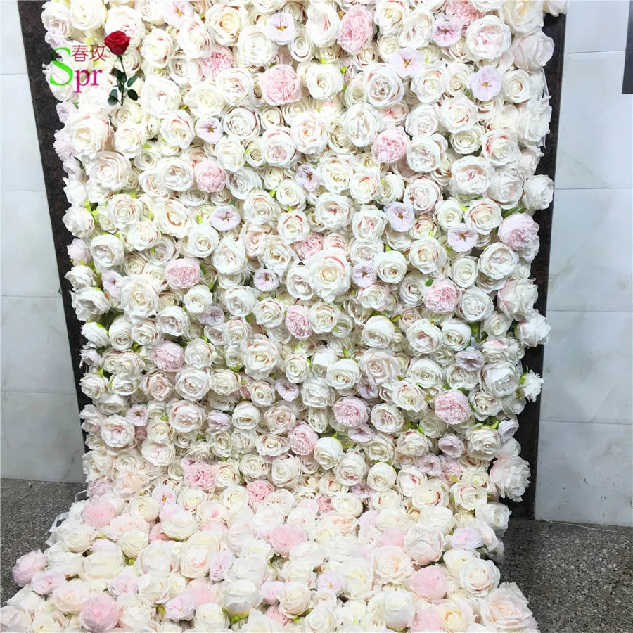 SPR customized size& color  Mix Roll up Cloth Flower Wall Handmade for Wedding Backdrop Baby Show Party Backdrop