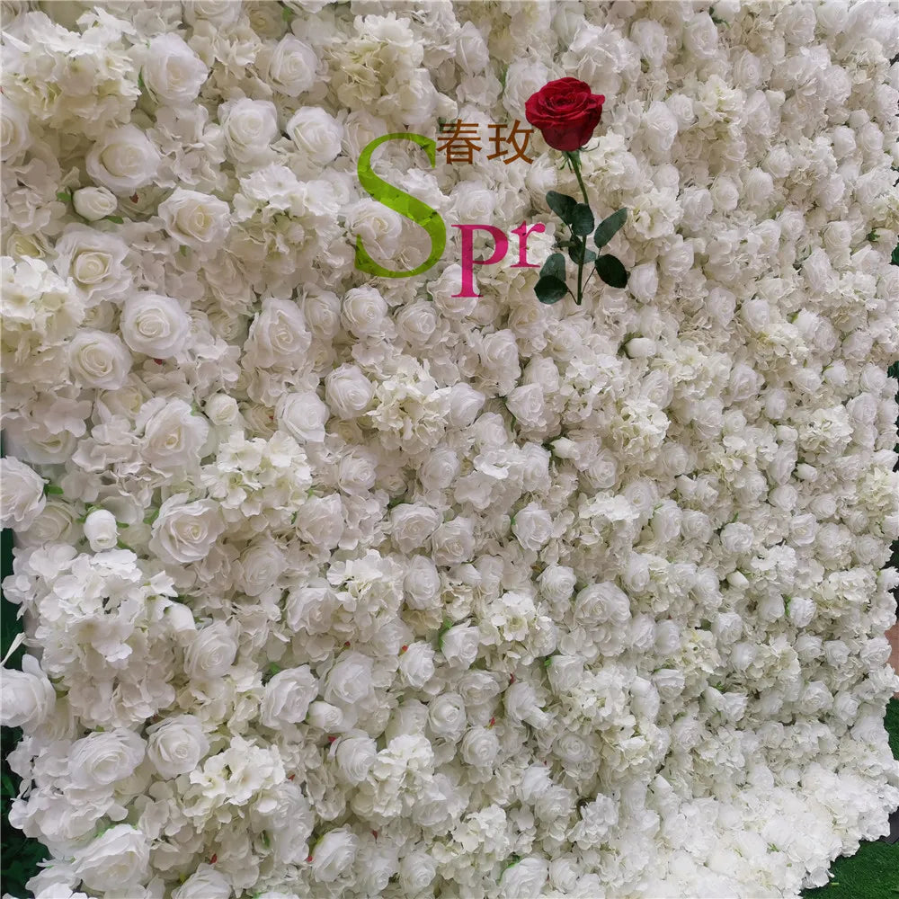 SPR FW21529-4-cloth Cream White 3D Flower Wall  Roll up Floral Wall for Wedding Backdrop