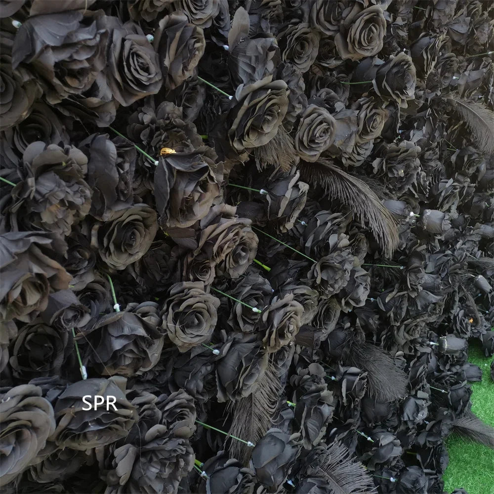 SPR Bridesmaids Bouquet Top Selling Roll up Cloth Black Silk Flower Wall for Wedding Party Birthday Baby shower Decoration Wall