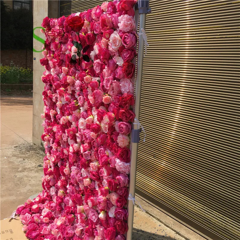 SPR Customized Size & Color Made in China Customized New Design Artificial Silk Modern Wedding Roll up Flower Wall Decoration