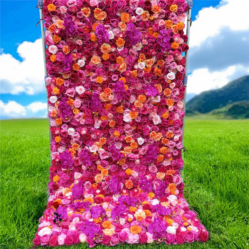 SPR Customized Size & Color Made in China Customized New Design Artificial Silk Modern Wedding Roll up Flower Wall Decoration