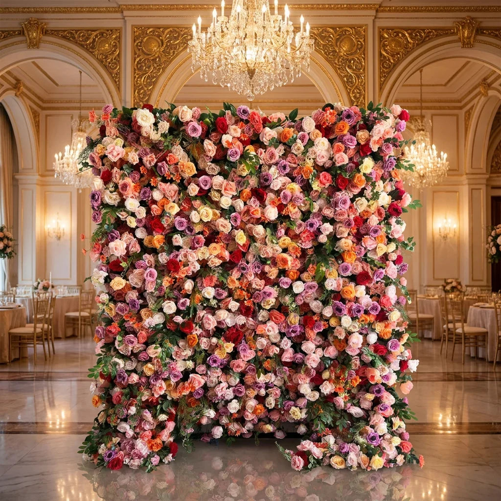 SPR High Quality MIX Color Artificial Flower Wall Silk Rose Wall Panels for Wedding Decoration Backdrop