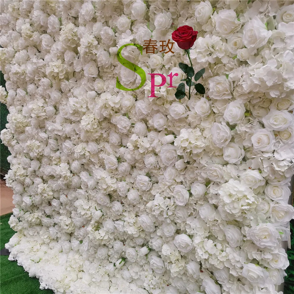 SPR FW21529-4-cloth Cream White 3D Flower Wall  Roll up Floral Wall for Wedding Backdrop
