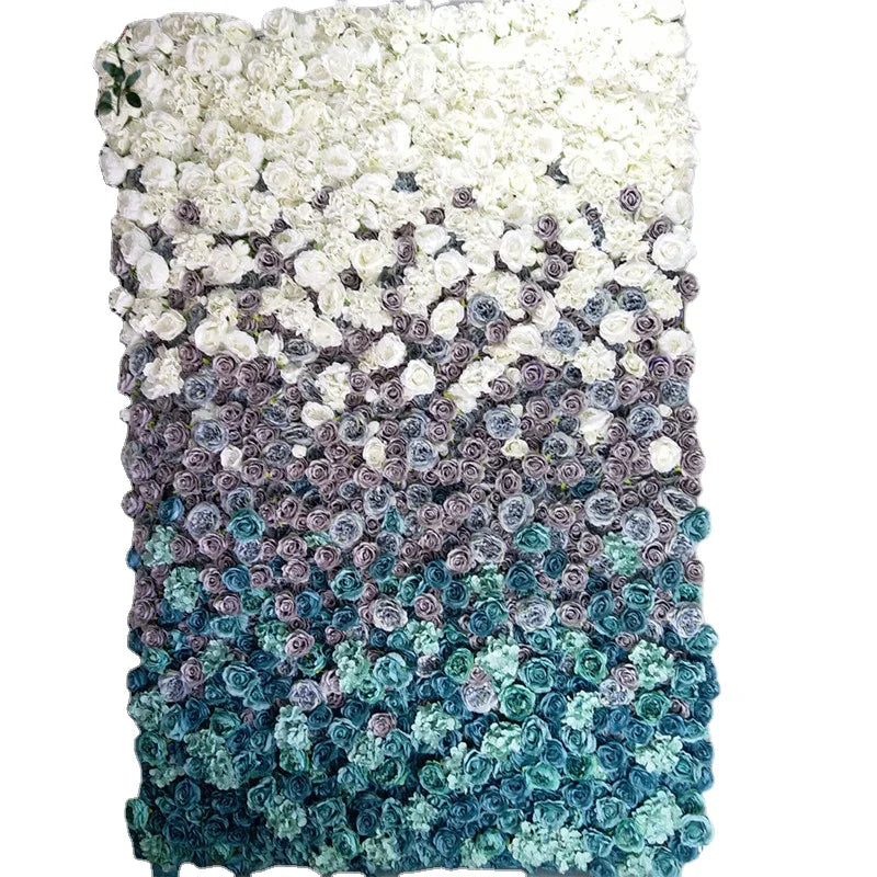 SPR Free Shipping 24pcs/set White Blue Ombre Wedding Occasion Artificial Rose Flower Wall Backdrop Factory Sales