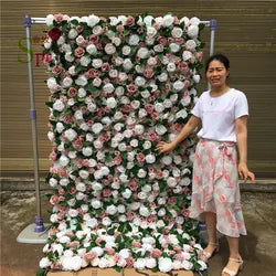 SPR 1.2*2.4M(4*8ft)/pc DIY Big Size Roll up White Silk Artificial Rose Wedding Backdrop Stand Flower Wall - 2.4*1.2m / SPR-FW2077-2