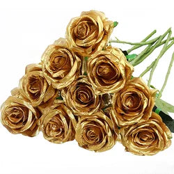 Wholesale Red Artificial Silk Roses Bouquet Long Stems Bridal Floral for Wedding Mother's Day Home Table Centerpiece Decor - 50CM(19.69in) / Brown