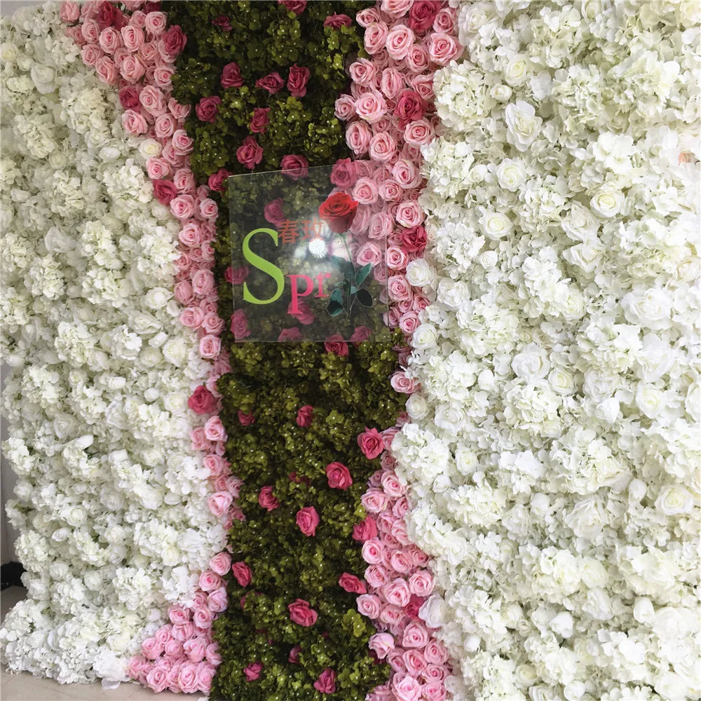 SPR Wholesale Custom White Green Wedding Supplies Decoration Rose Backdrop Silk Artificial Decorative Flower Wall Zhejiang Model