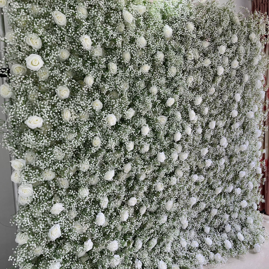 SPR Wedding Party Hotel Event Birthday Decorative Backdrop Silk Fabric Back Rose With Hydrangea With Green Plant Flower Wall