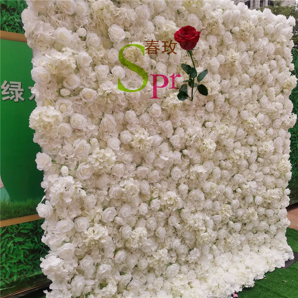 SPR FW21529-4-cloth Cream White 3D Flower Wall  Roll up Floral Wall for Wedding Backdrop