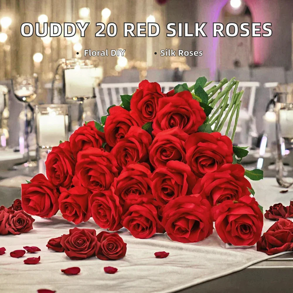 Wholesale Red Artificial Silk Roses Bouquet Long Stems Bridal Floral for Wedding Mother's Day Home Table Centerpiece Decor