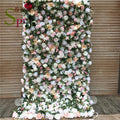 SPR Top Selling Roll up Cloth Back Mix White and Ivory Silk Flower Wall for Wedding Backdrop Decoration