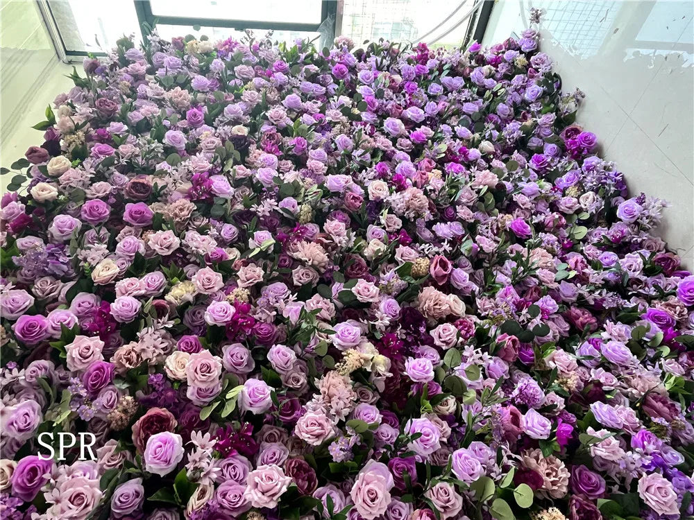 SPR High Quality Purple Artificial Flower Wall Silk Rose Wall Panels for Wedding Backdrop