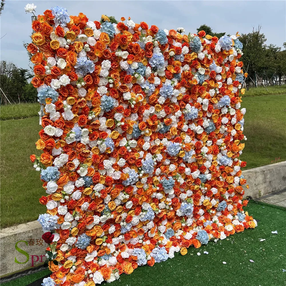 SPR Modern Square Roll up Silk Artificial Flower Wall Cloth Base with Customizable Color for Wedding Backdrop Decor