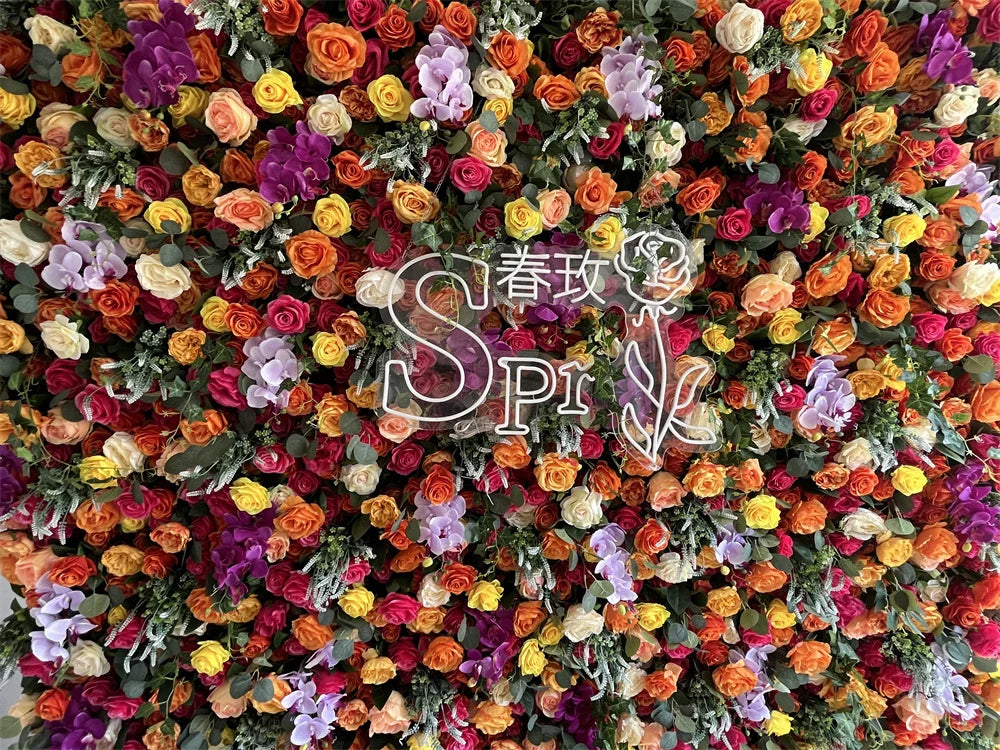 SPR Bridal Bouquet Customized Color Wedding Artificial Rose Peony Orchid Flower Wall with Green Plant Leaf Flower Panel