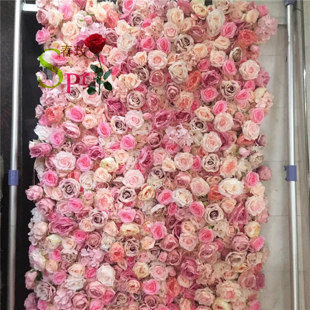 SPR Bridal Bouquet Roll up Fabric Plastic Rose Peony Arrangement Silk Artificial Flower Wall Panel Wedding Decoration Backdrop