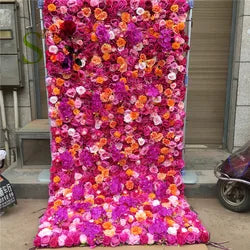SPR Customized Size & Color Wedding & Chinese New Year Backdrop Silk Artificial Flower Wall Bohemian Style Handmade Roses - 1*1m(3.28*3.28ft) / SPR-FW20726-3