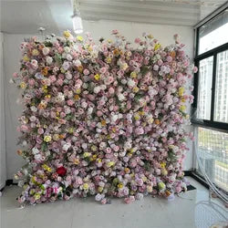 SPR Bridesmaids Bouquet Top Selling Roll up Cloth Black Silk Flower Wall for Wedding Party Birthday Baby shower Decoration Wall - 1*1M(3.28*3.28ft) / SPR-FW2333-1