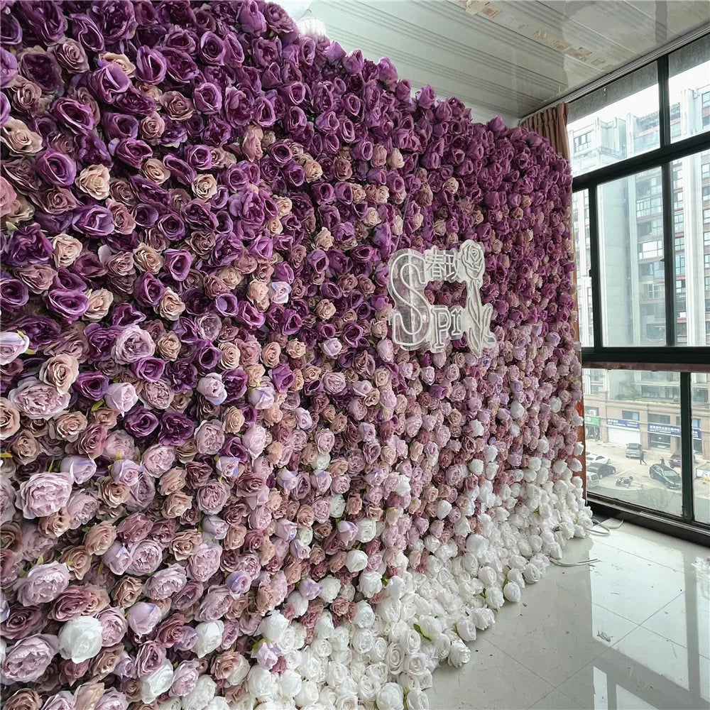 SPR Rolled Ombre  Silk Flower Cloth Silk Structure Material Wedding Stage Backdrop Artificial Flowers Wall for Salon Wall D