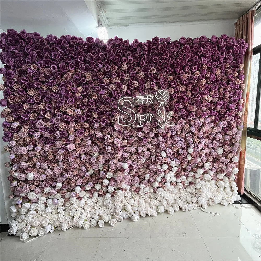 SPR Rolled Ombre  Silk Flower Cloth Silk Structure Material Wedding Stage Backdrop Artificial Flowers Wall for Salon Wall D