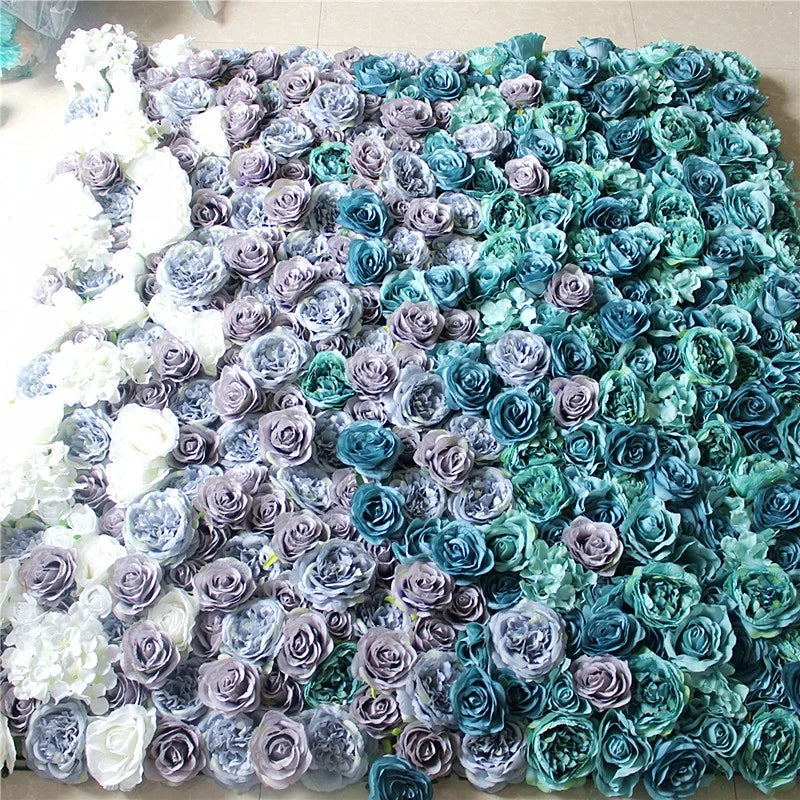 SPR Free Shipping 24pcs/set White Blue Ombre Wedding Occasion Artificial Rose Flower Wall Backdrop Factory Sales