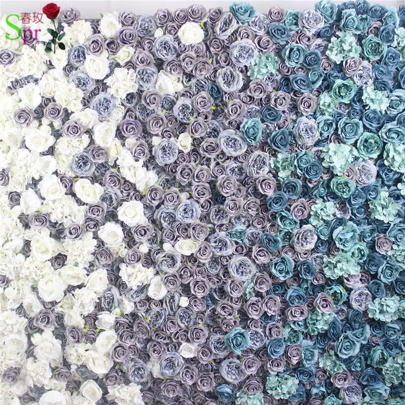 SPR Free Shipping 24pcs/set White Blue Ombre Wedding Occasion Artificial Rose Flower Wall Backdrop Factory Sales