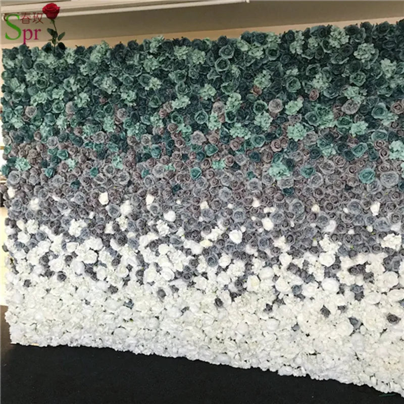 SPR Free Shipping 24pcs/set White Blue Ombre Wedding Occasion Artificial Rose Flower Wall Backdrop Factory Sales