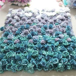 SPR Free Shipping 24pcs/set White Blue Ombre Wedding Occasion Artificial Rose Flower Wall Backdrop Factory Sales - 60*40cm(23.62*15.75in) / 3974