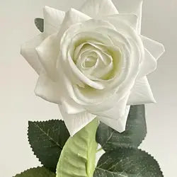 High Quality Real Touch Single Rose Realistic Artificial Moisturizing Rose Flowers for Table - 44cm(17.32in) / 02-White
