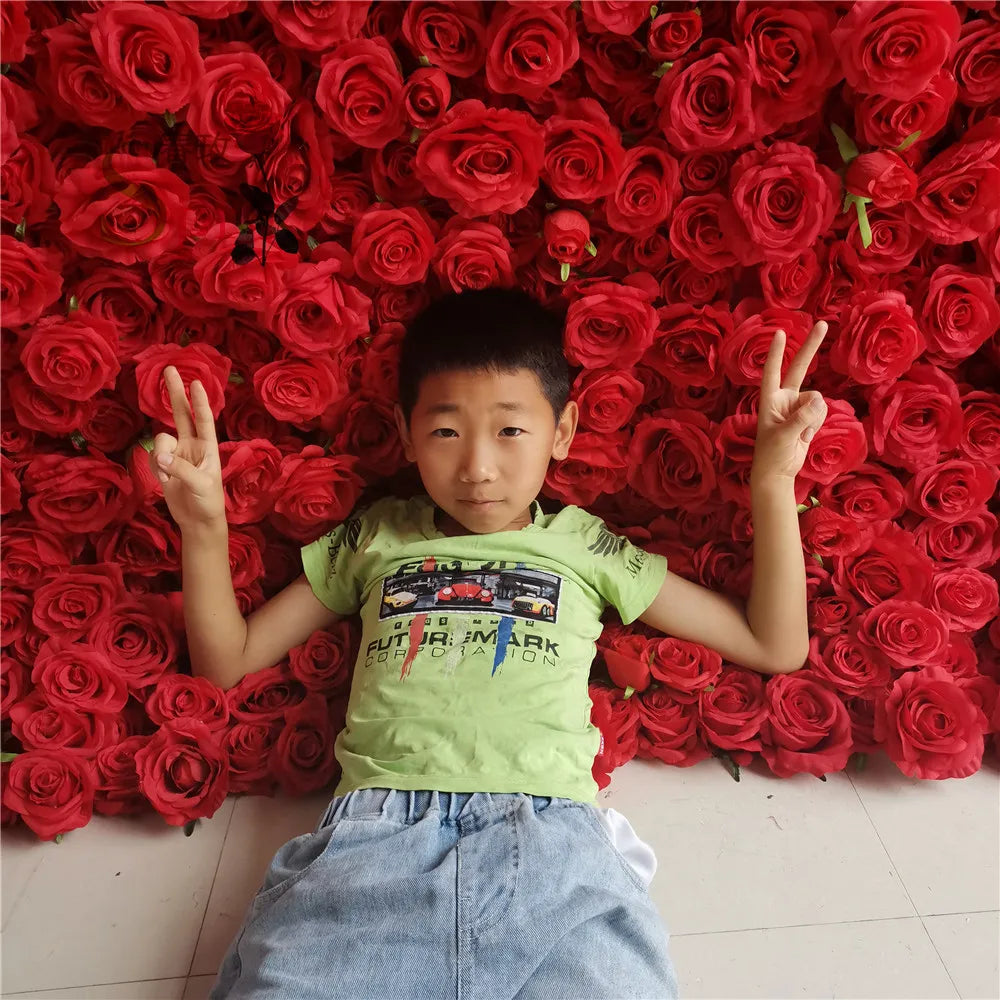 SPR High Quality Handmade Anti-Bacterial 5D Red Artificial Rose Fabric Wall for Wedding and Event Decorations