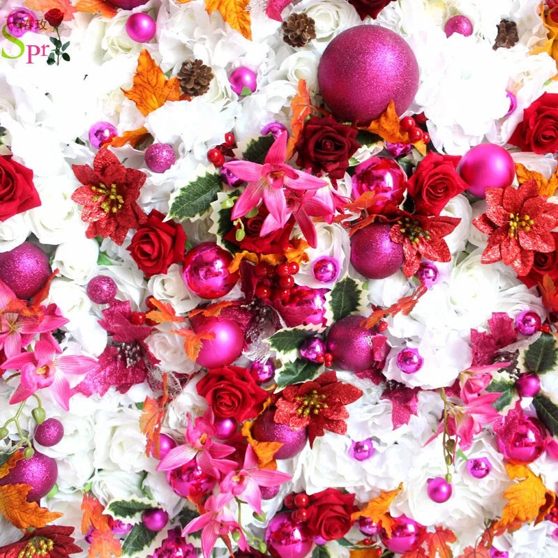 SPR Modern Christmas Flower Wall Backdrop with Silk Cloth Artificial Flowers for Party Home Event Decorations