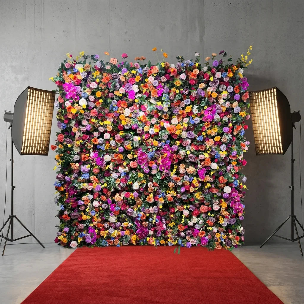 SPR New Decorative Roll up Centerpiece Flower Wall Backdrop Big Giant Artificial Silk Fabric Flower Wall for Wedding Party