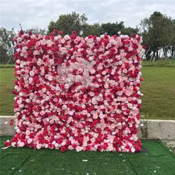 SPR Wholesale Custom White Green Wedding Supplies Decoration Rose Backdrop Silk Artificial Decorative Flower Wall Zhejiang Model - 1*1m(3.28*3.28ft) / SPR-FW22611-2