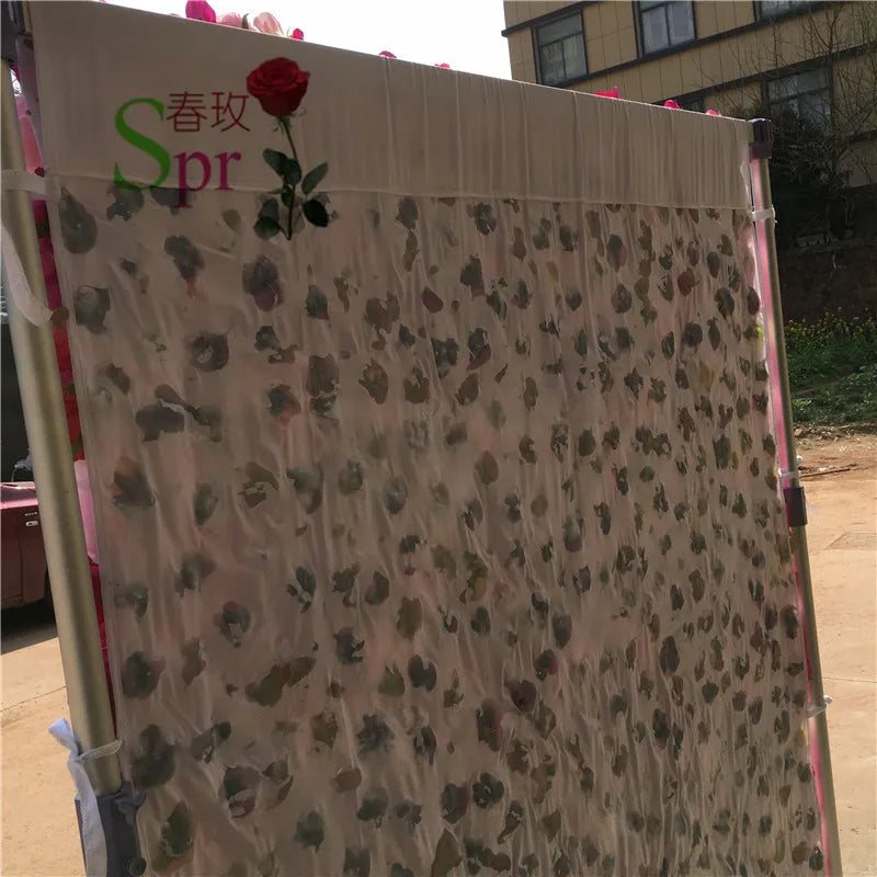 SPR Customized Size & Color Made in China Customized New Design Artificial Silk Modern Wedding Roll up Flower Wall Decoration