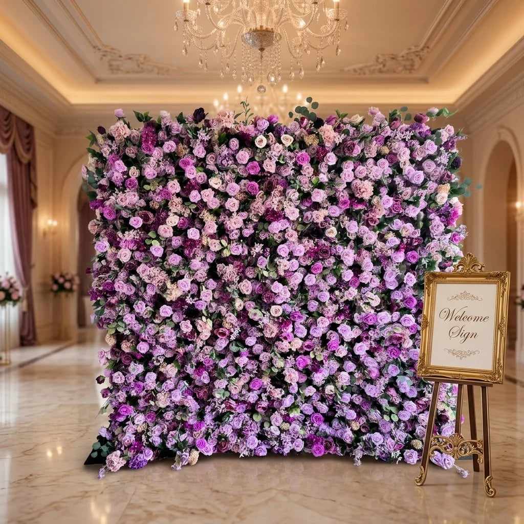 SPR High Quality Purple Artificial Flower Wall Silk Rose Wall Panels for Wedding Backdrop
