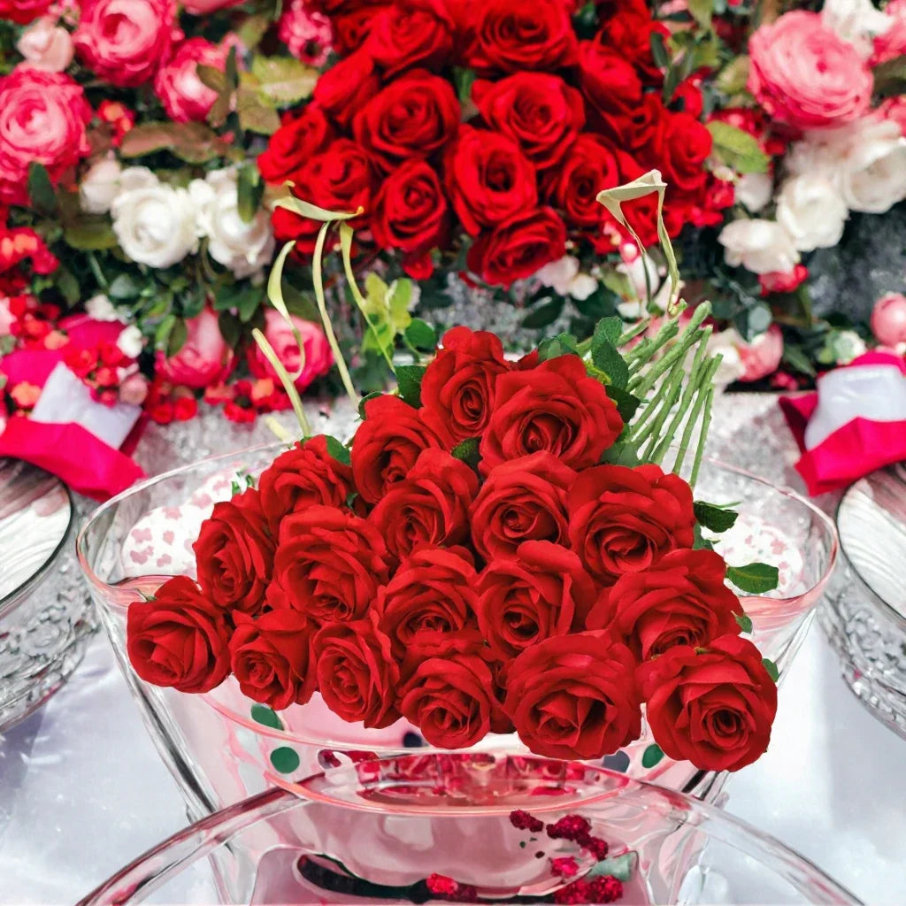 Wholesale Red Artificial Silk Roses Bouquet Long Stems Bridal Floral for Wedding Mother's Day Home Table Centerpiece Decor