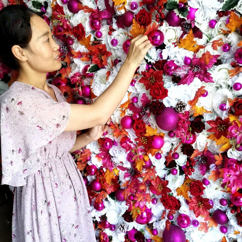 SPR Modern Christmas Flower Wall Backdrop with Silk Cloth Artificial Flowers for Party Home Event Decorations