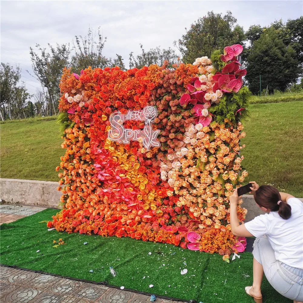 SPR Bridal Bouquet Newest Design Wedding Decoration 7D Effect Cloth Back Roll Mix Color Rose Green Plant Flower Wall