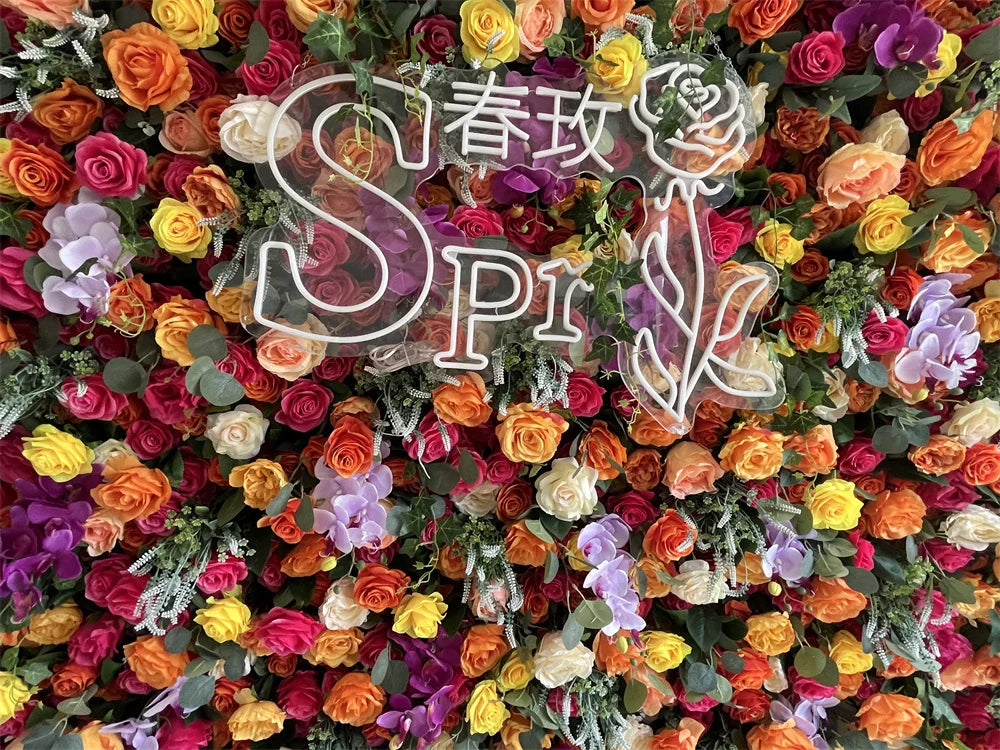 SPR Bridal Bouquet Customized Color Wedding Artificial Rose Peony Orchid Flower Wall with Green Plant Leaf Flower Panel