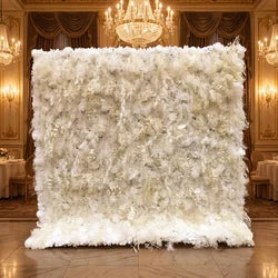 SPR Bridal Bouquet Customized Color Wedding Artificial Rose Peony Orchid Flower Wall with Green Plant Leaf Flower Panel - Ivory / SPR-FW2148-2